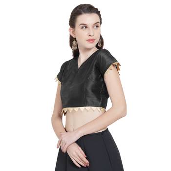 Black Art Silk Ready-Made Saree Blouse 5