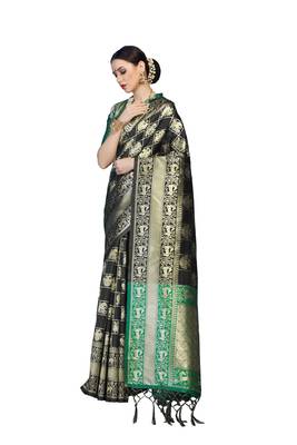 Black woven art silk saree with blouse 1