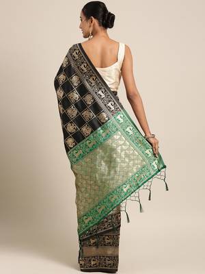 Black woven art silk saree with blouse 2
