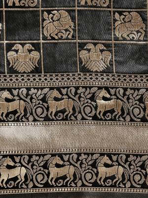 Black woven art silk saree with blouse 4