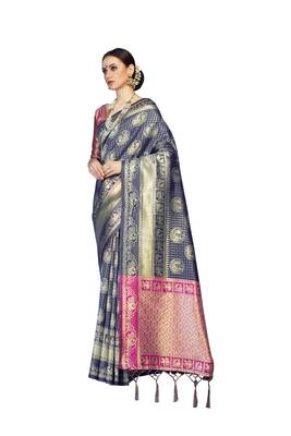 Blue woven art silk saree with blouse 1