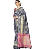 Blue woven art silk saree with blouse