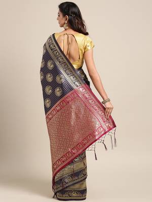 Blue woven art silk saree with blouse 2