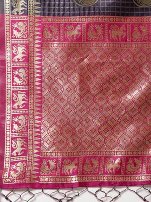 Blue woven art silk saree with blouse 3