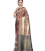 Maroon woven art silk saree with blouse