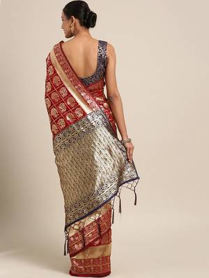 Maroon woven art silk saree with blouse 2