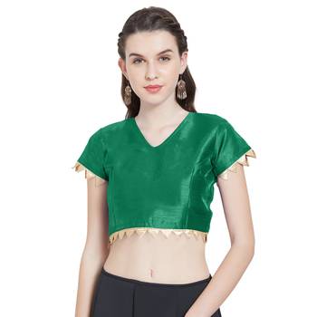 Dark Green Art Silk Ready-Made Saree Blouse 1