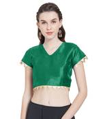 Dark Green Art Silk Ready-Made Saree Blouse