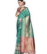 green woven art silk saree with blouse