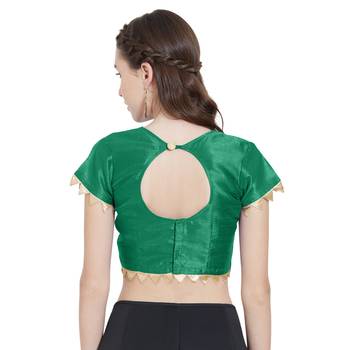 Dark Green Art Silk Ready-Made Saree Blouse 3