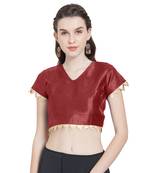 Maroon Art Silk Ready-Made Saree Blouse