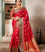 Maroon woven silk saree with blouse