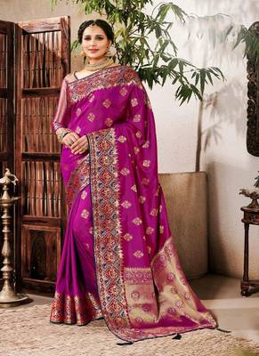 Purple woven silk saree with blouse 1