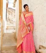 Salmon woven silk saree with blouse