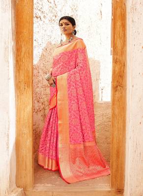 Salmon woven silk saree with blouse 2