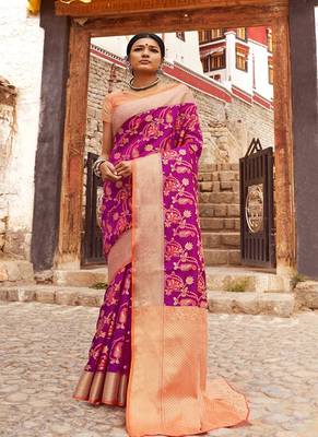 Dark purple woven silk saree with blouse 1