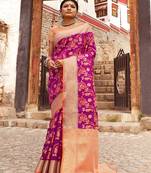 Dark purple woven silk saree with blouse