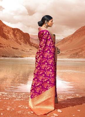 Dark purple woven silk saree with blouse 2