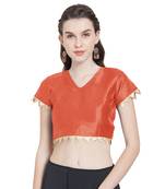 Orange Art Silk Ready-Made Saree Blouse