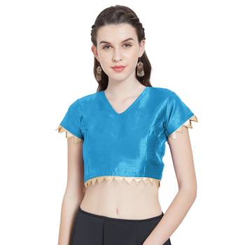 Turquoise Art Silk Ready-Made  Saree Blouse 1