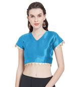 Turquoise Art Silk Ready-Made  Saree Blouse