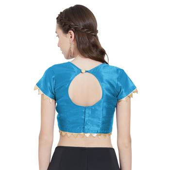 Turquoise Art Silk Ready-Made  Saree Blouse 3