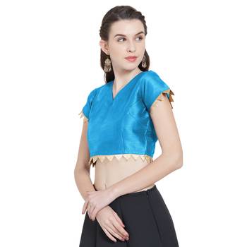 Turquoise Art Silk Ready-Made  Saree Blouse 5