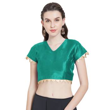 Teal Art Silk Ready-Made Saree Blouse 1