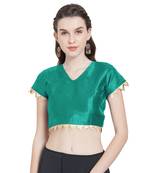 Teal Art Silk Ready-Made Saree Blouse