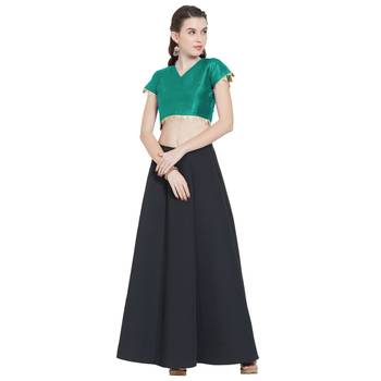 Teal Art Silk Ready-Made Saree Blouse 2