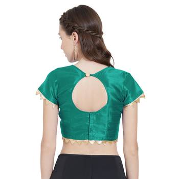 Teal Art Silk Ready-Made Saree Blouse 3