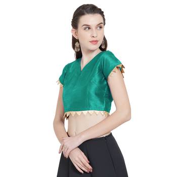 Teal Art Silk Ready-Made Saree Blouse 5