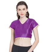 Wine Art Silk Ready-Made  Saree Blouse