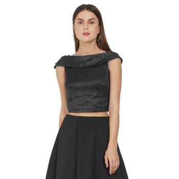 Black Art Silk Ready-Made Saree Blouse 1