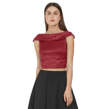 Maroon Art Silk Ready-Made Saree Blouse 1