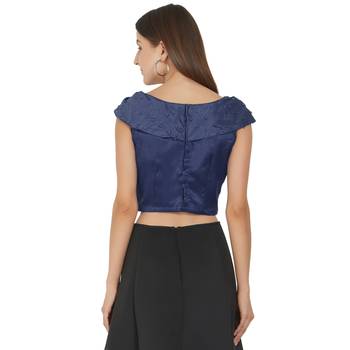 Navy Blue Art Silk Ready-Made Saree Blouse 3