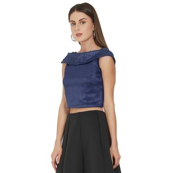 Navy Blue Art Silk Ready-Made Saree Blouse 5