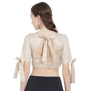 Cream Art Silk Ready-Made Saree Blouse 3