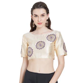 Beige Art Silk Ready-Made Saree Blouse 1