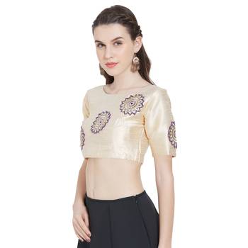 Beige Art Silk Ready-Made Saree Blouse 5