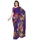 Purple printed georgette saree with blouse