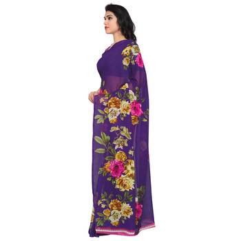 Purple printed georgette saree with blouse 2