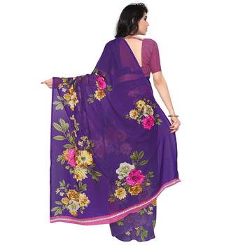 Purple printed georgette saree with blouse 3