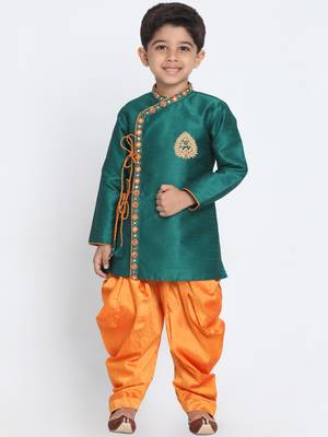  Bottle Green Silk Blend Kurta And Dhoti Set 1
