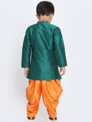  Bottle Green Silk Blend Kurta And Dhoti Set 2