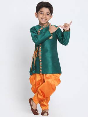  Bottle Green Silk Blend Kurta And Dhoti Set 3