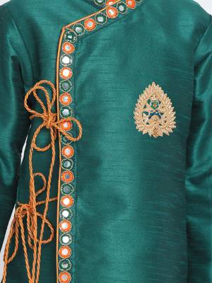  Bottle Green Silk Blend Kurta And Dhoti Set 4