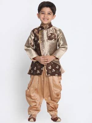 Bronze Woven Blended Cotton Boys Sherwani 1