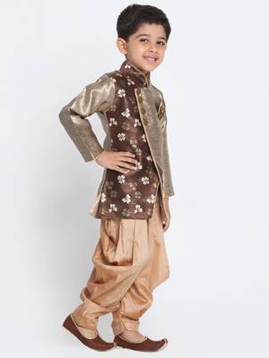 Bronze Woven Blended Cotton Boys Sherwani 2