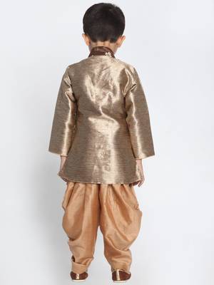 Bronze Woven Blended Cotton Boys Sherwani 3